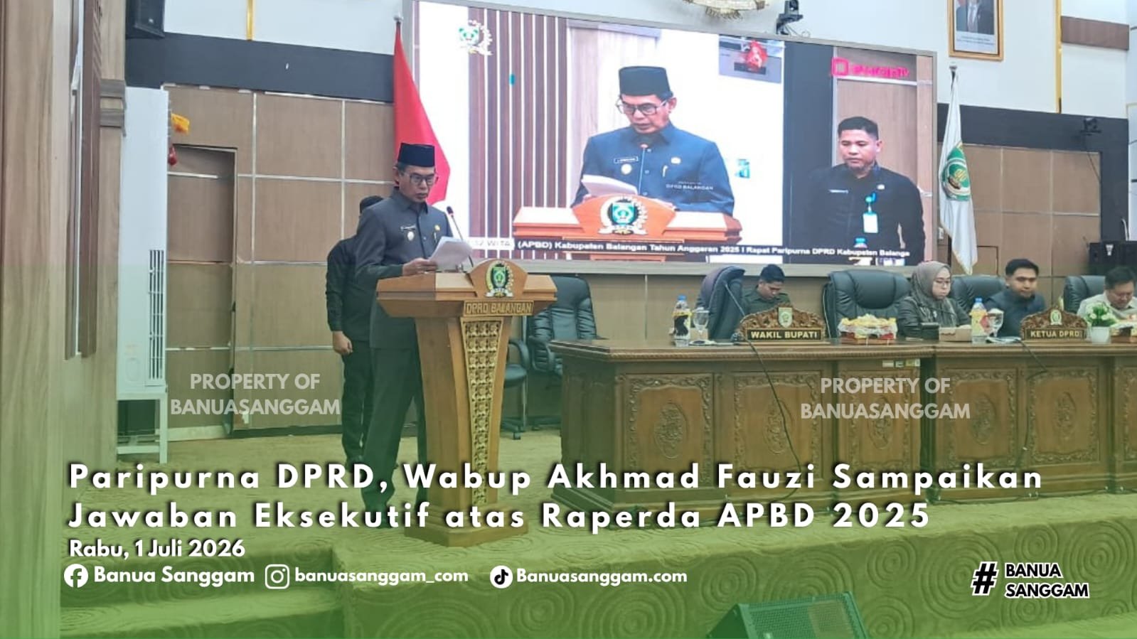 Paripurna DPRD, Wabup Akhmad Fauzi Sampaikan Jawaban Eksekutif atas Raperda APBD 2025