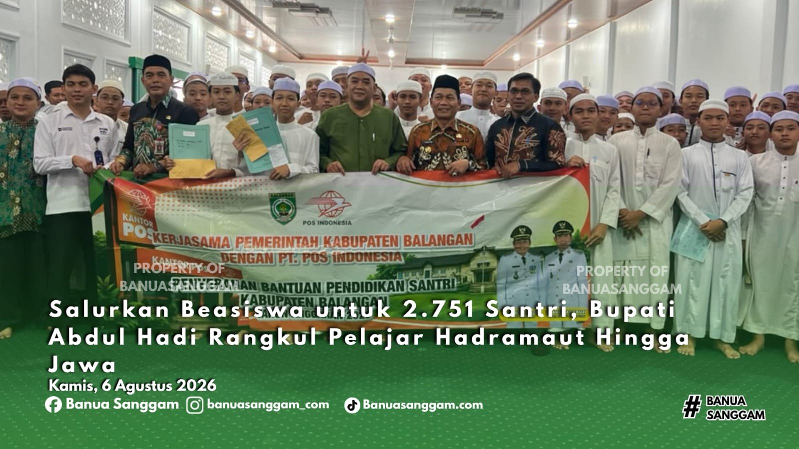 Salurkan Beasiswa untuk 2.751 Santri, Bupati Abdul Hadi Rangkul Pelajar Hadramaut Hingga Jawa