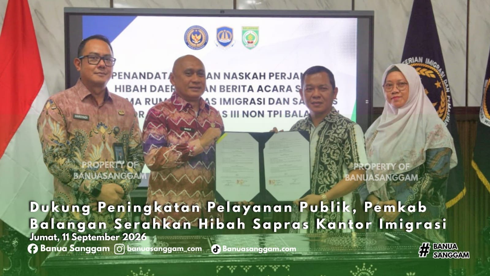 Dukung Peningkatan Pelayanan Publik, Pemkab Balangan Serahkan Hibah Sapras Kantor Imigrasi